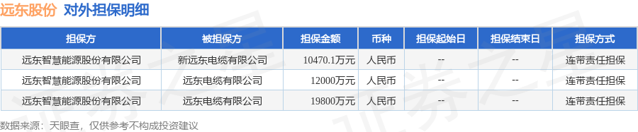 远东股份披露3笔对外担保，被担保公司2家