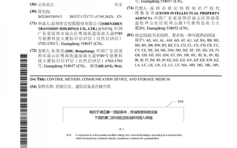 传音控股获得国际专利授权：“控制方法、通信设备及存储介质”