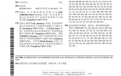 中兴通讯获得国际专利授权：“信息传输方法及装置、存储介质、电子装置”