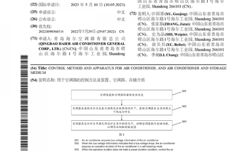 海尔智家公布国际专利申请：“用于空调器的控制方法及装置、空调器、存储介质”