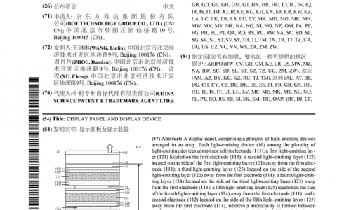 京东方Ａ公布国际专利申请：“显示面板及显示装置”