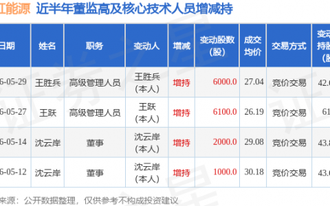 长虹能源：5月29日高级管理人员王胜兵增持股份合计6000股